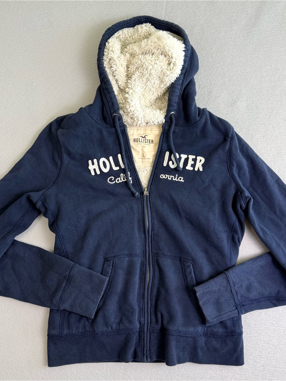 Vintage 2000s Hollister Navy Blue Faux Shearling Zip-Up Hoodie Bella Swan Jacket